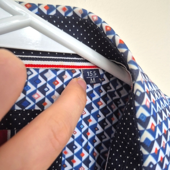 Soul of London Men’s Short Sleeve Blue Geometric Button-Down Shirt – Size M - Picture 3 of 5